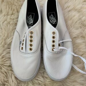 Vans White Leather Shoes with Gold Accents